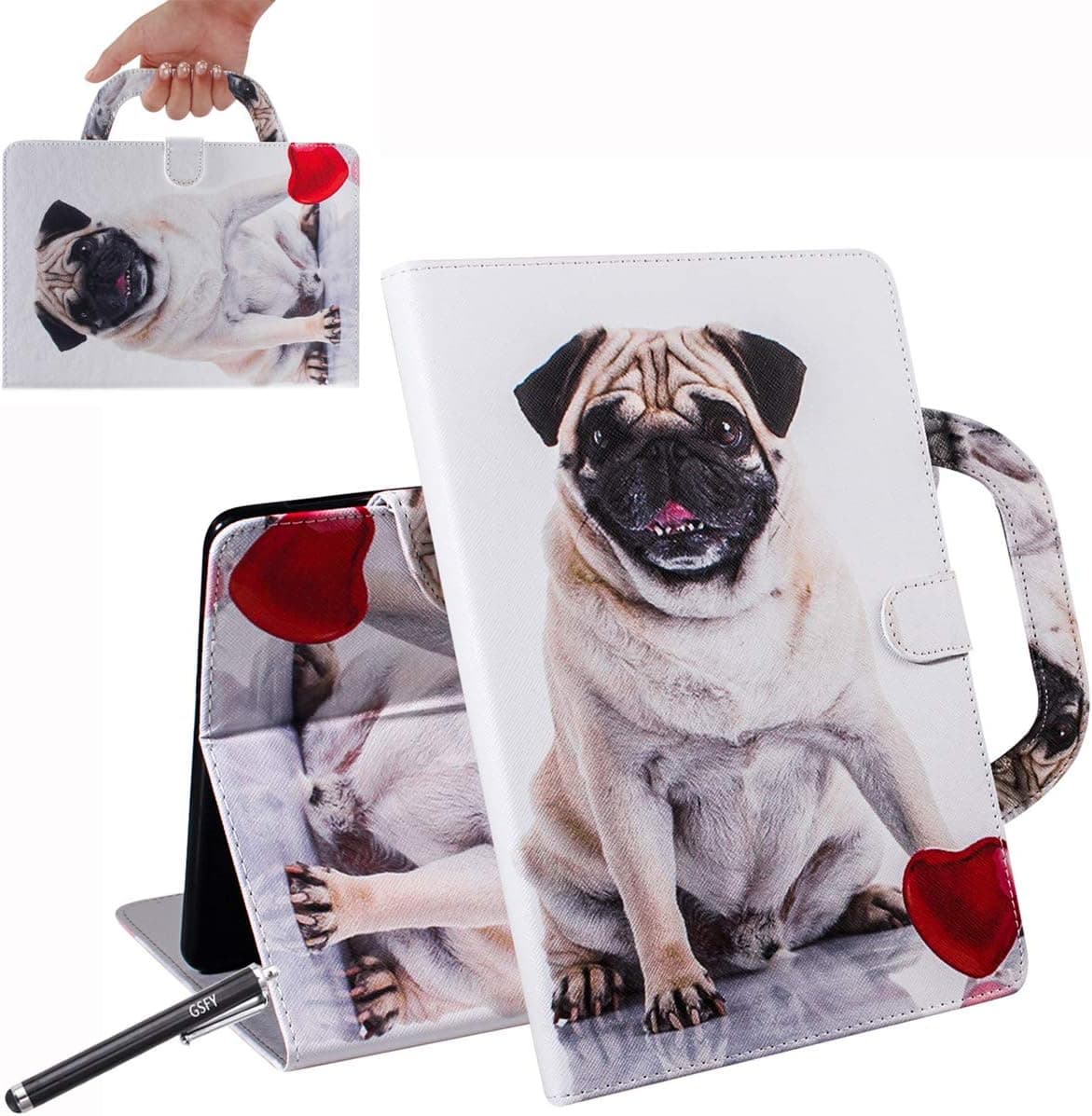 Galaxy Tab E 8.0 Case, Newshine PU Leather Hand-held Stand Wallet Cover with Card/Cash Slots for Samsung Galaxy Tab E 8.0'' 2016 Released SM-T377/T375/T378, Pug