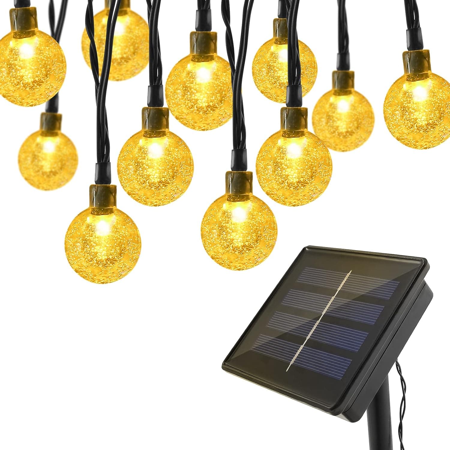 Solar powered Outdoor String Lights Globe – Waterproof Crystal Ball solar String Lights 8 Modes with 50 LED 25FT – Good Ideal for Garden Yard Home Party Wedding Christmas Decoration (Warm White)