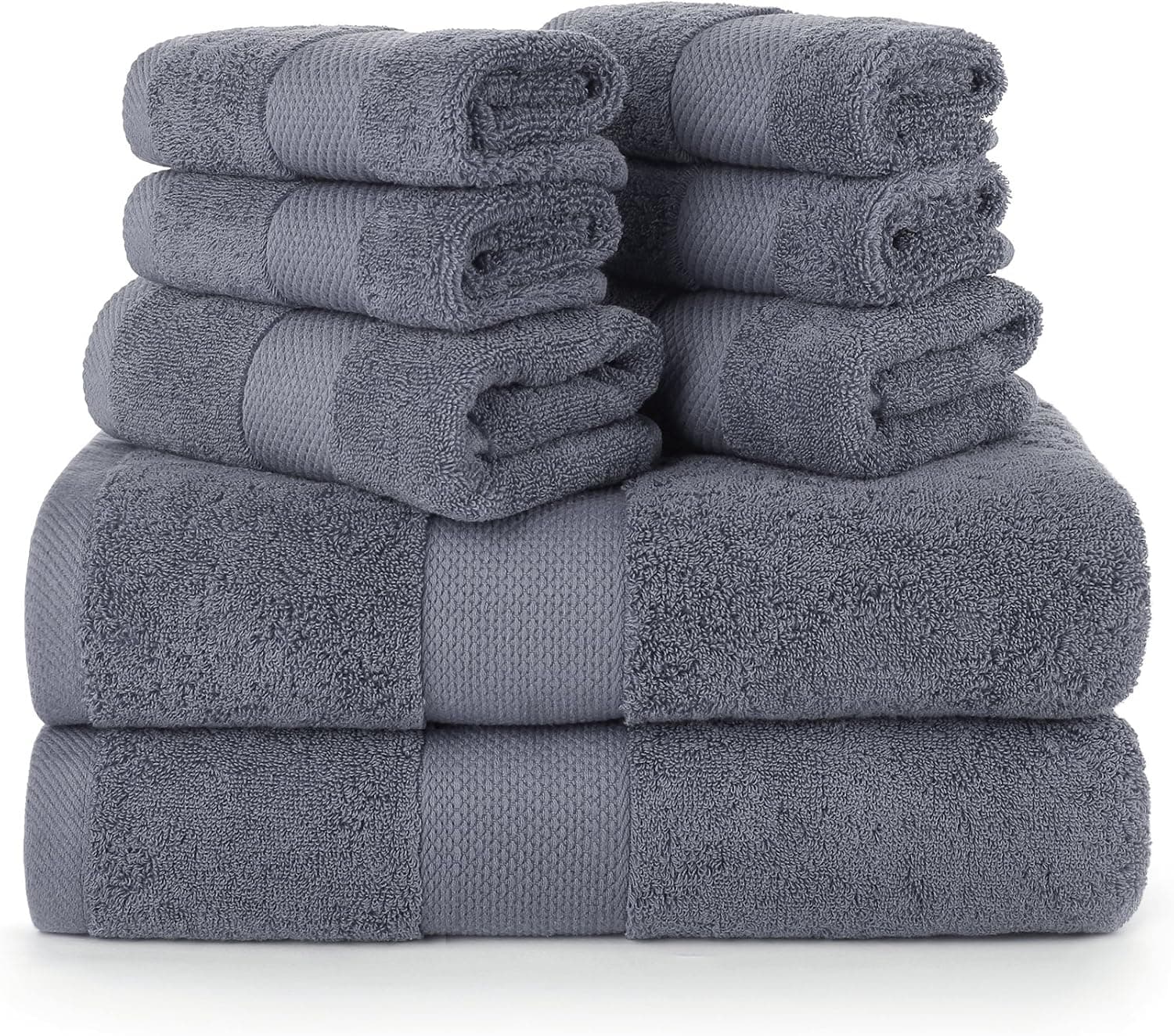 Bath Towel Set 100% Combed Cotton Bathroom Towel 8 Pcs Set 600 GSM Luxury Bath Towels for Family Hotel Spa Soft Highly Absorbent and Fast Drying - 2 Bath Towels, 2 Hand Towels and 4 Washcloths (Grey)