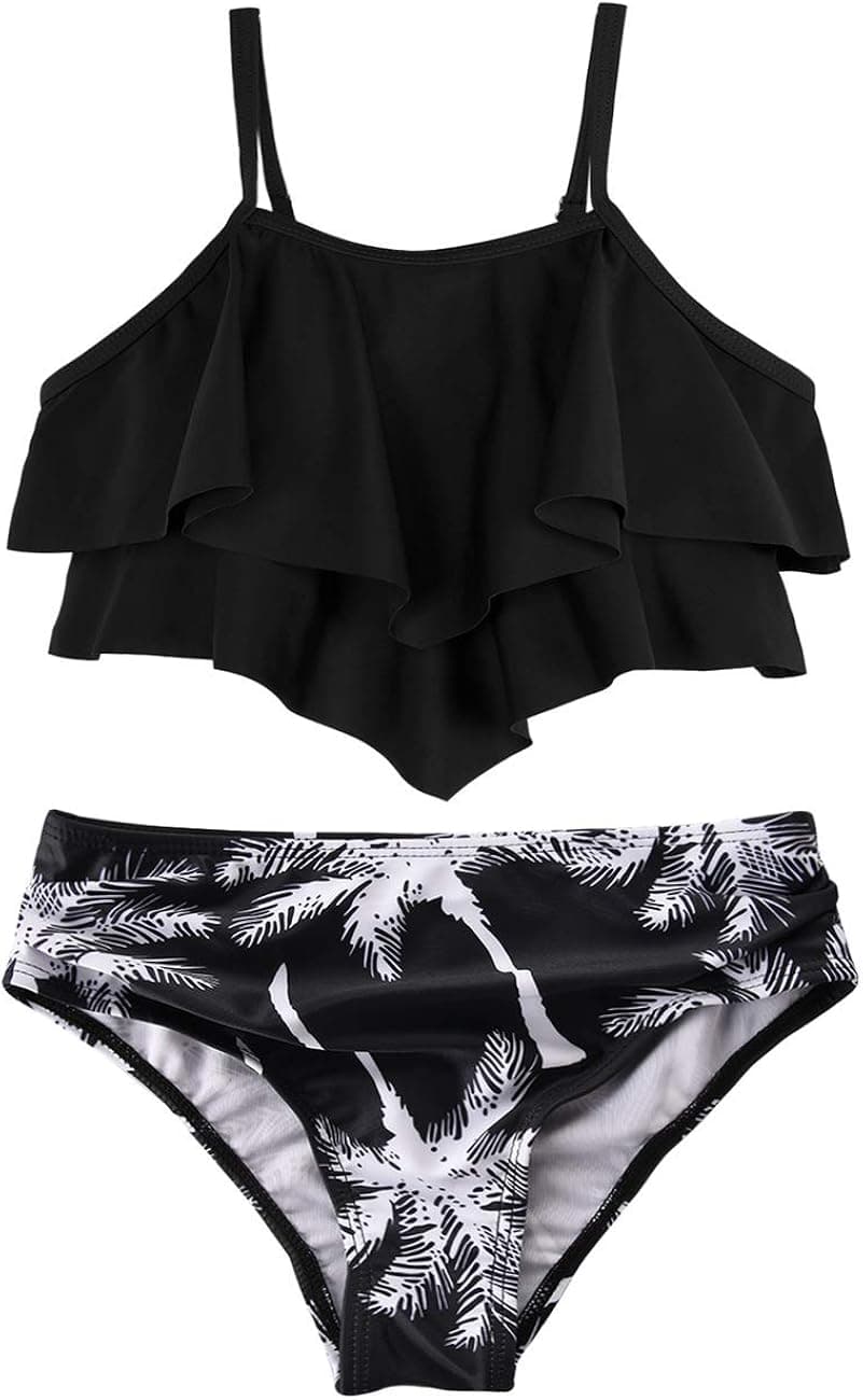 Firpearl Girl's Bikini Set Ruffled Two Piece Bathing Suits Flounce Kids Swimsuit Swimwear