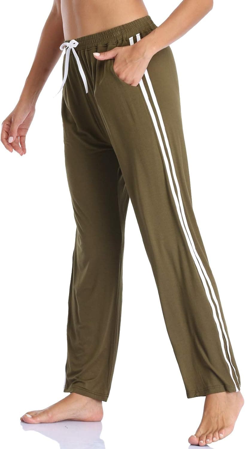 Envlon Womens Yoga Pants Soft Joggers Pants Relax Fitted Active Pants Workout Running Pants Pockets Army Green