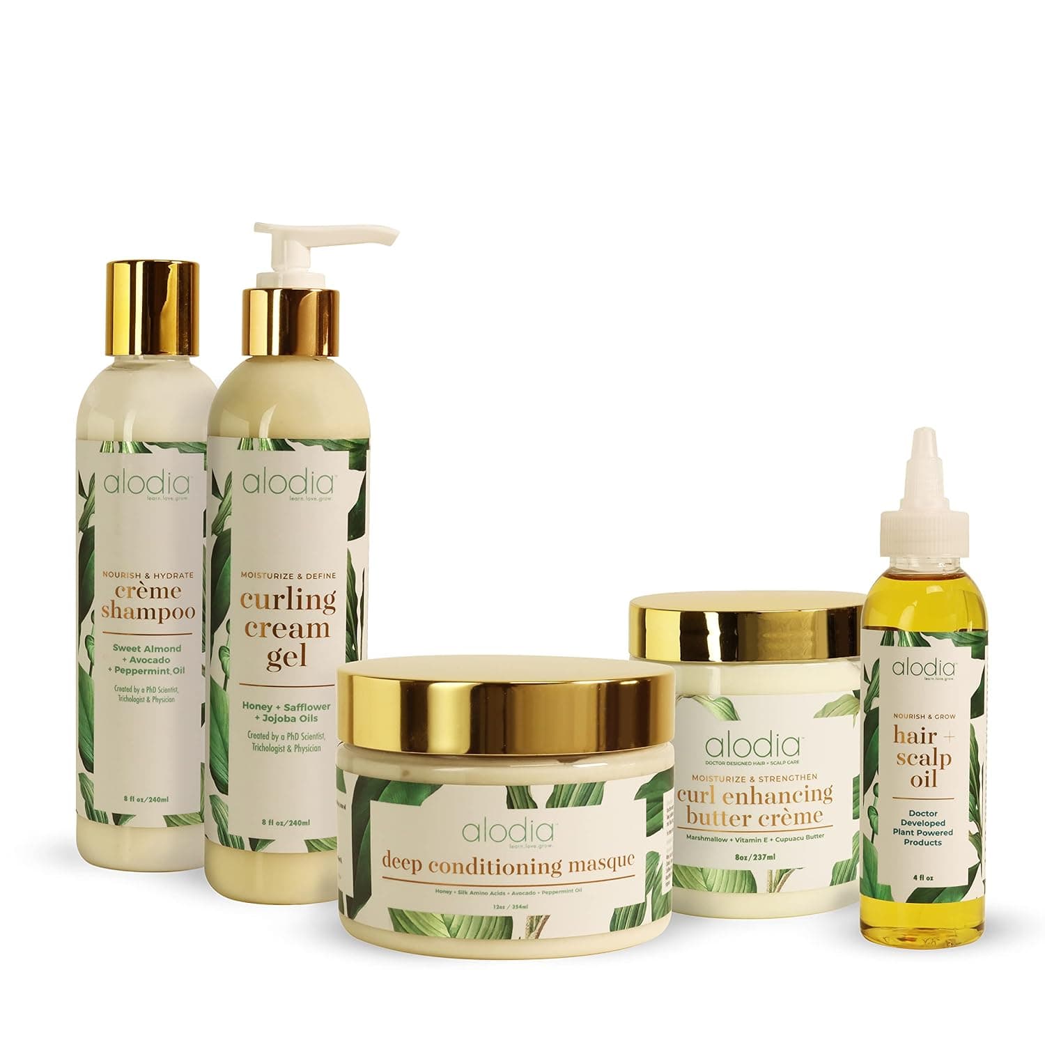 Alodia Wash n Go Style Kit for Curly Hair Types, Includes 4 oz Hair and Scalp Oil, 8 oz Crème Shampoo, 8 oz Curling Cream Gel, 12 oz Deep Conditioning Masque, 8 oz Curl Enhancing Butter Crème