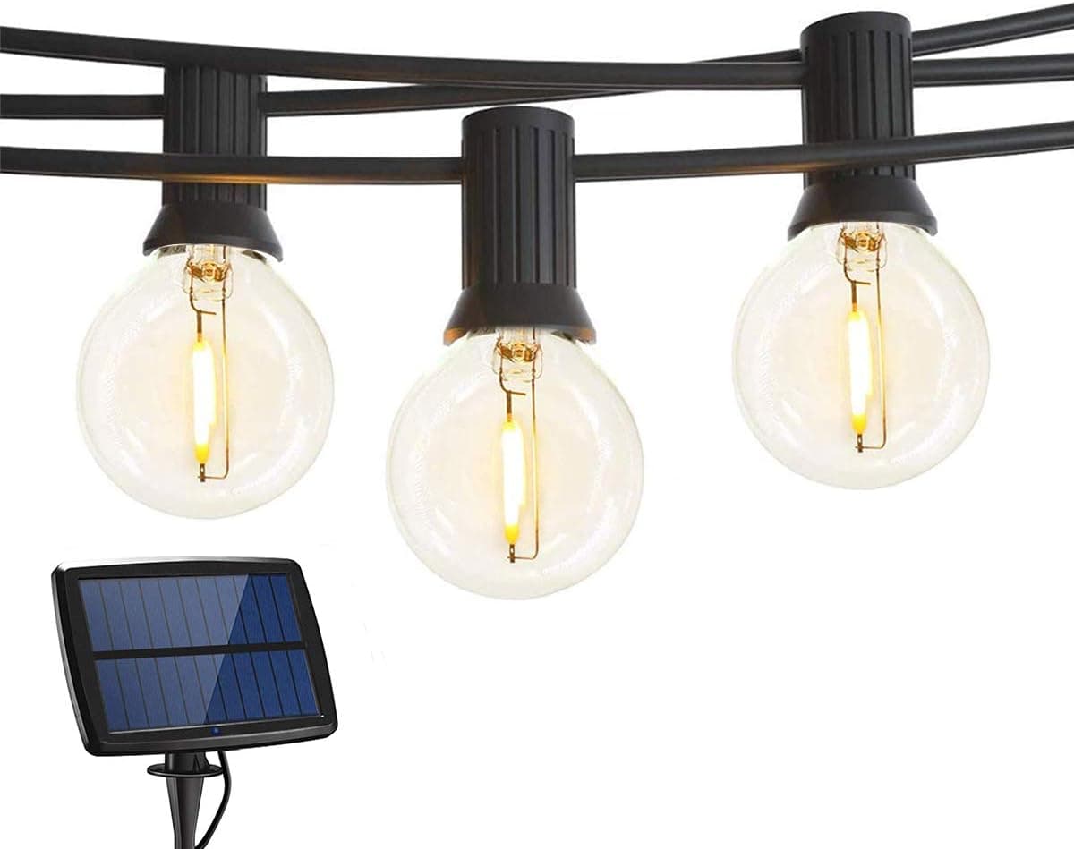 Solar Outdoor String Lights, 25Ft Globe Patio Lighting with 25 G40 LED Bulbs + 1 Spare Bulb, Waterproof String Lights for Indoor Outdoor Garden Backyard Patio Cafe Umbrella Lamp Party Lights Decor