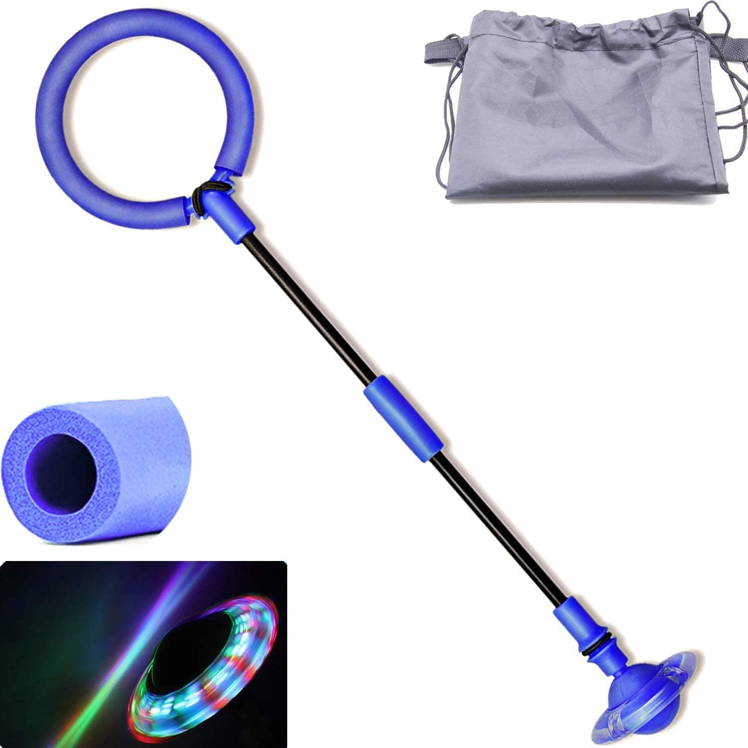 Marvedi Skip Ball, Blue Foldable Ankle Skip Ball, with Backpack, Flashing Jumping Ring Children Toy for Kids, Foldable Ankle Skip Ball Fit Fitness Jump Rope Fat Burning Cool Game for Adults, Children
