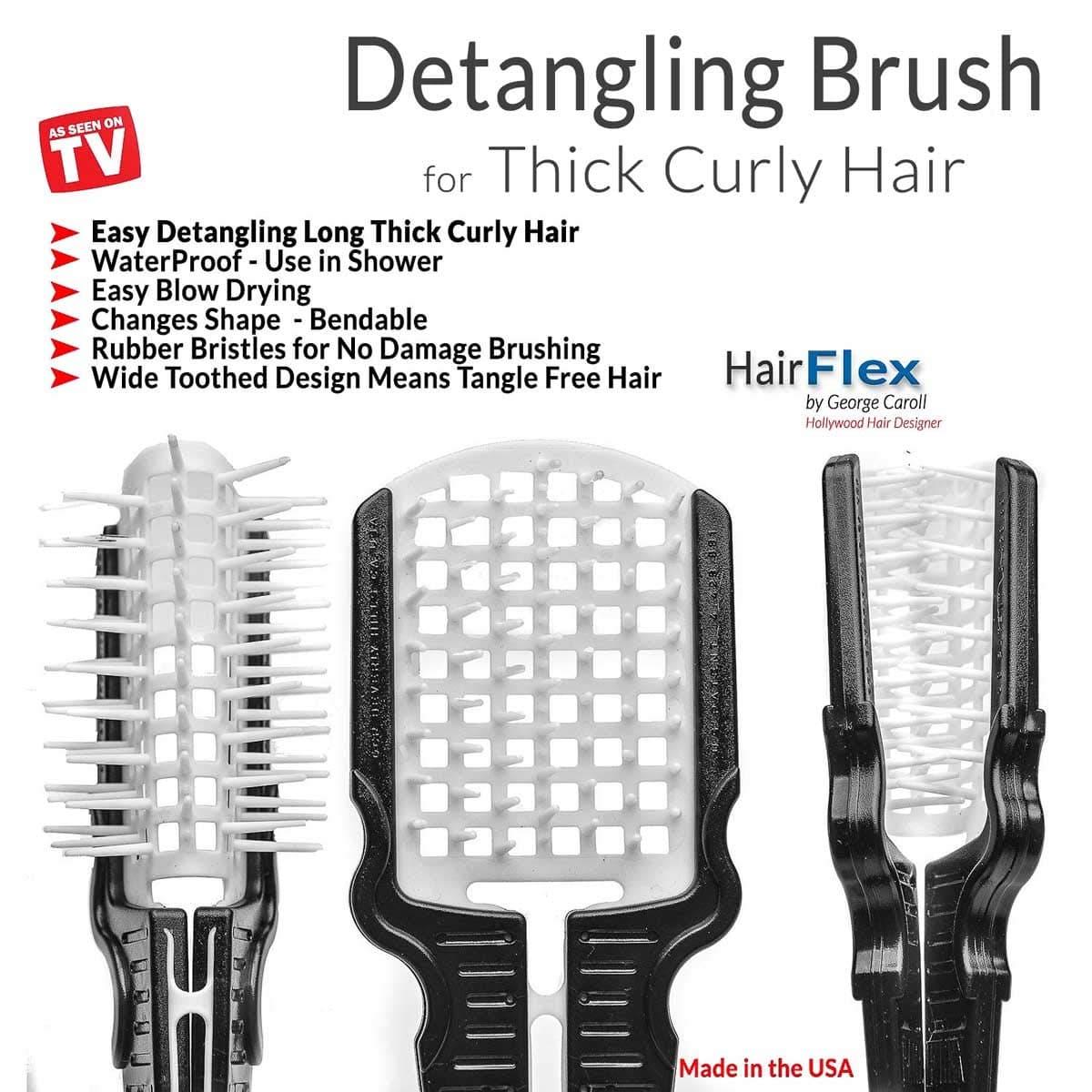 Best Hair Detangler Brush for Curly Thick Hair. Waterproof but is Great for Blow Drying Too. Hair Flex Hair Detangling Brush Use in Shower Men Women Kids Toddlers Boys Girls travel brushes Bendable