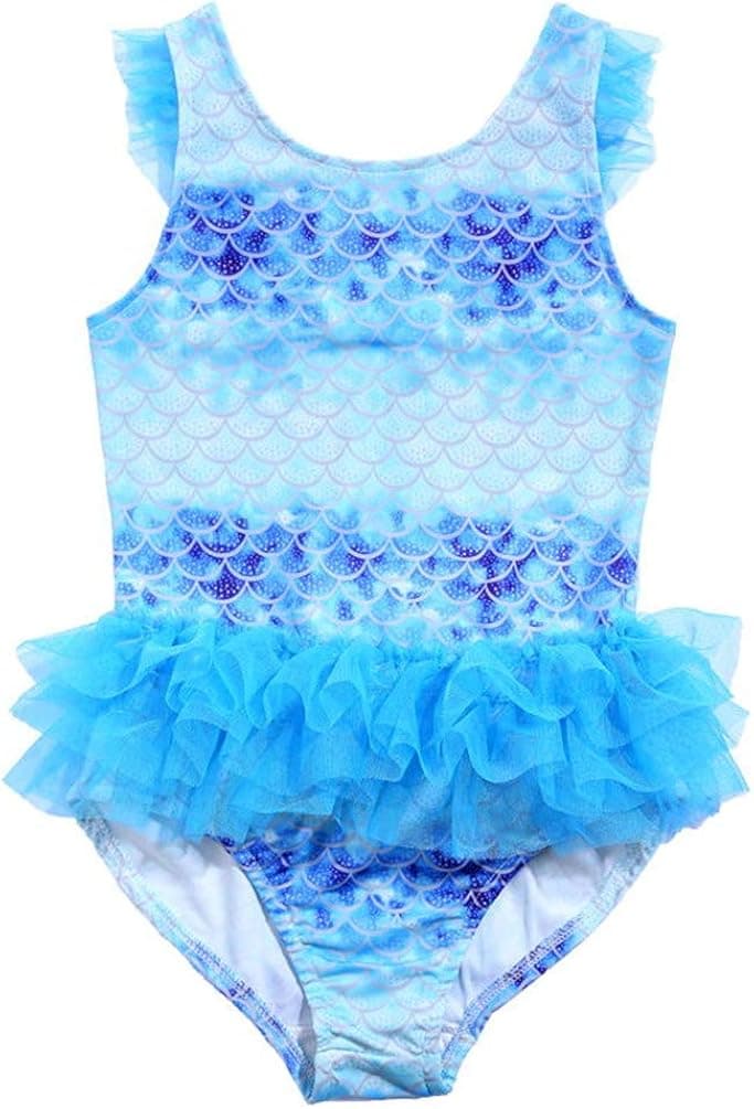 Children's Apparel One Piece Swimsuit Tutu Mermaid Dress for Baby Girls (Blue, 8-9 Years)