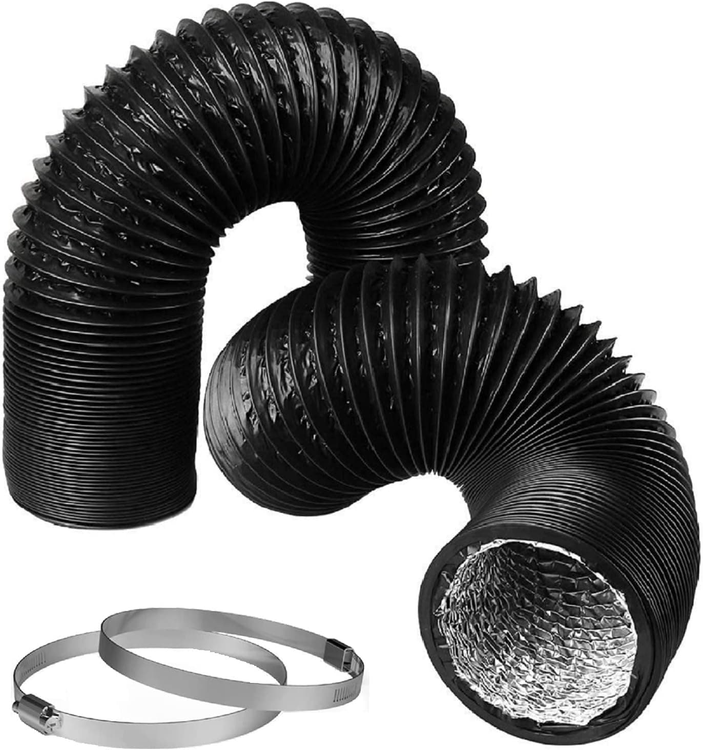 Dryer Vent Hose 5 Inch Air Duct 9.84 Feet Flexible Adjustable PVC Heavy-Duty Four-Layer Air Duct Hose for HVAC Ventilation (Black)