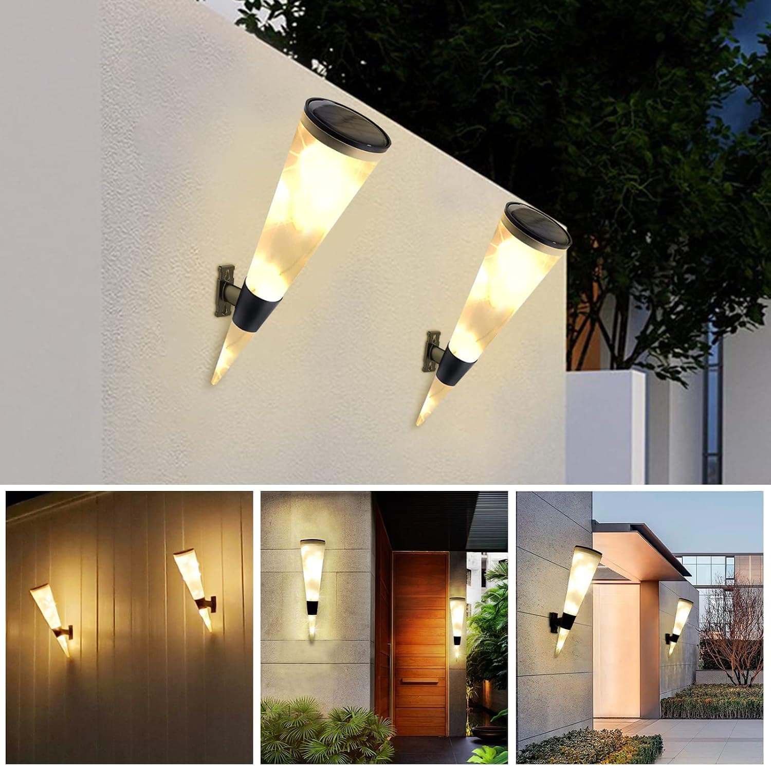 VILAWLENCE Wall Night Lamp, Solar Garden Wall Lamp Two-Color RGB, Cylindrical Torch Light, Outdoor Wall Decoration Night Light for Courtyard, Fence Lights(2pcs)