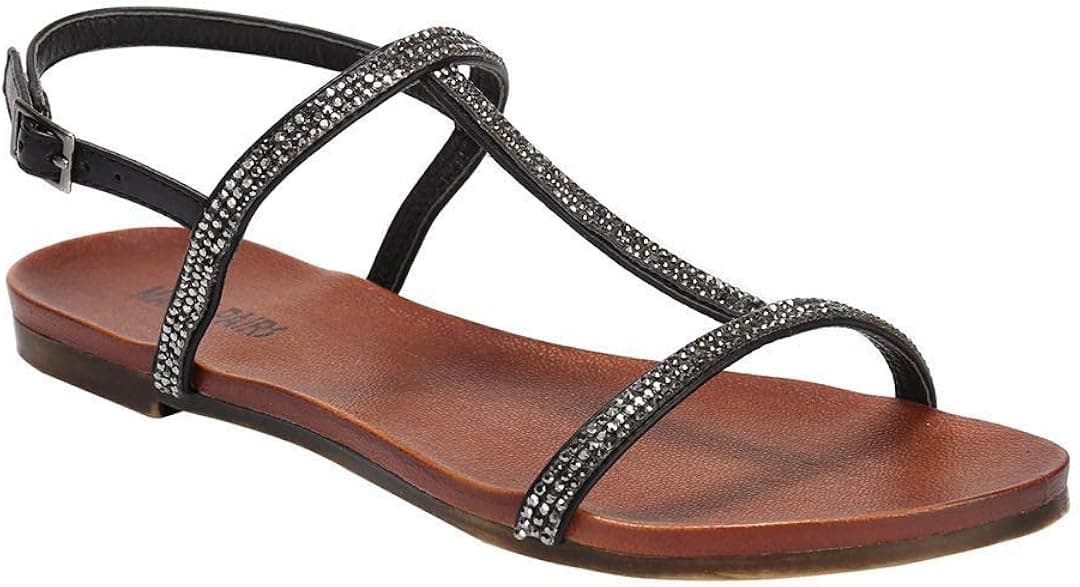 Flat Elastic Sandals for Women Womens Flats Rhinestones Sandles On Outdoor Shoes KMD492-34 (8 M US, Black)