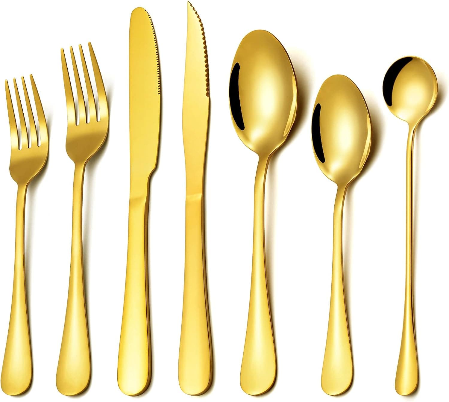 LUIETON Gold Silverware Set for 4, 28-Piece Stainless Steel Gold Flatware Set with Steak Knives, Modern Cutlery Set, Tableware Gold Utensil Set, Spoons and Forks Set, Mirror Polished, Dishwasher Safe