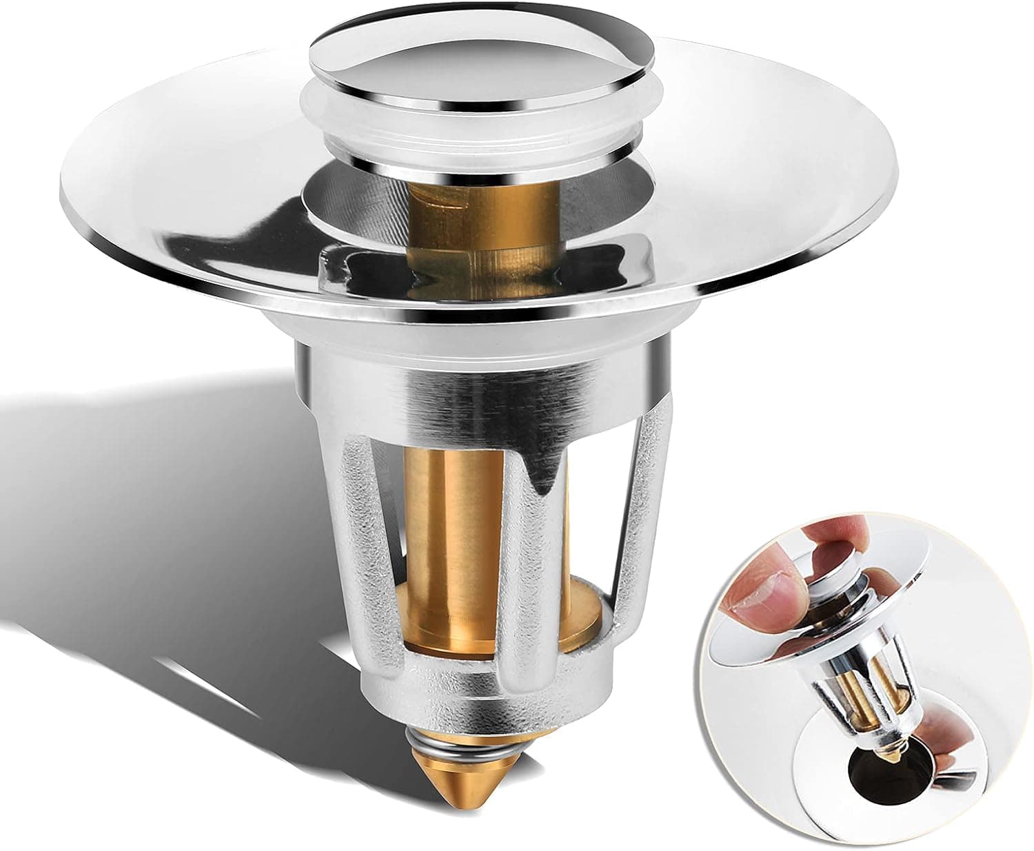 Bathroom Sink Stopper,Universal Push-Type Pop Up Drain Stopper,Stainless Steel Bounce Core Converter for Sink,Bathtub Converter Sink Drain Strainer Plug with Basket Hair Catcher