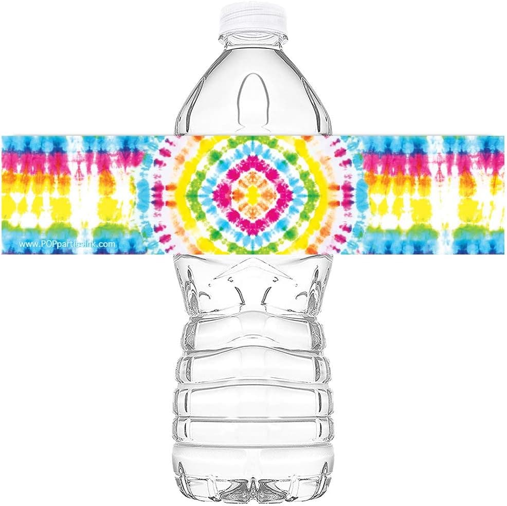 Tie Dye Waterproof Bottle Labels - 20 Bottle Labels - Tie Dye Party Decorations - Tie Dye Party Supplies - Rainbow Party Decorations - Rainbow Party Supplies - Rainbow Bottle Labels - Bottle