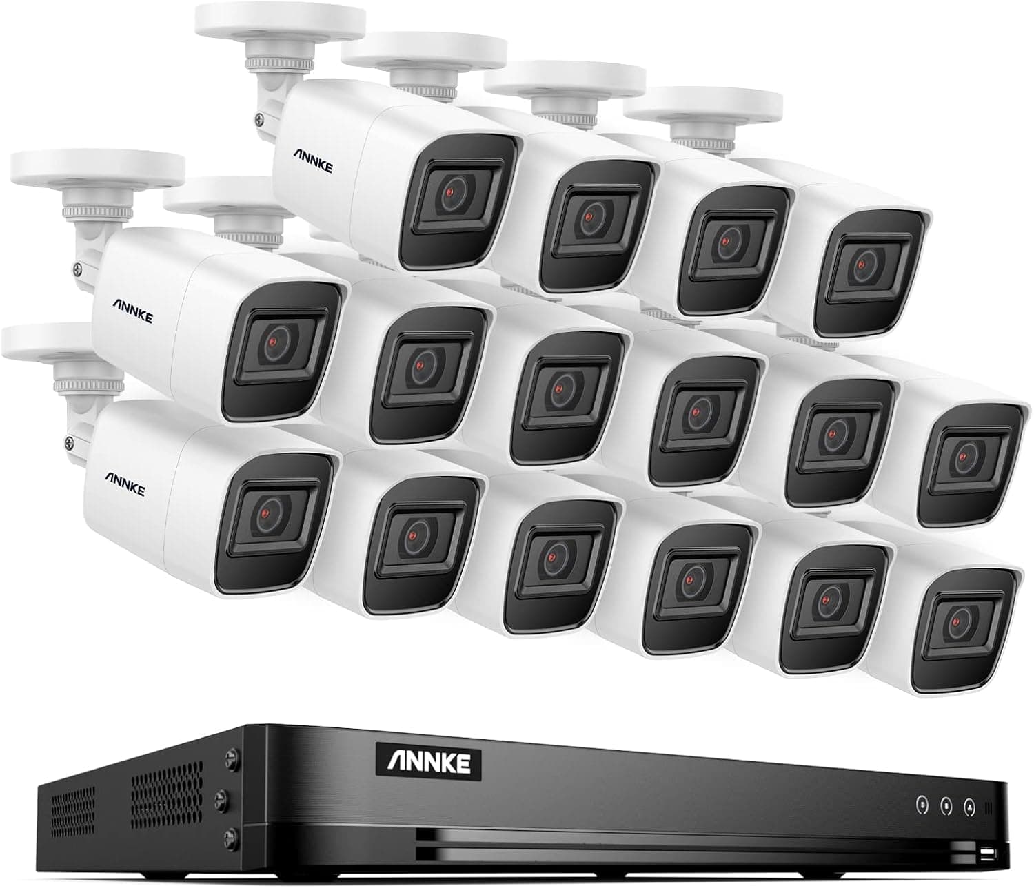 ANNKE 4K 16CH Security DVR Recorder with Human & Vehicle Detection and (16) 8MP Outdoor Bullet Cameras with IP67 Weatherproof, 100ft Night Vision with EXIR, Email Alert, NO Hard Drive