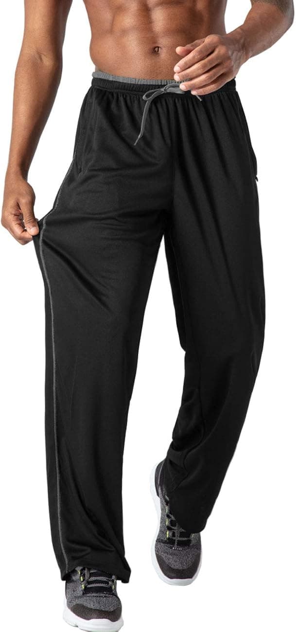 EKLENTSON Mens Mesh Pants Elastic Waist Drawstring Open Bottom Sweatpants