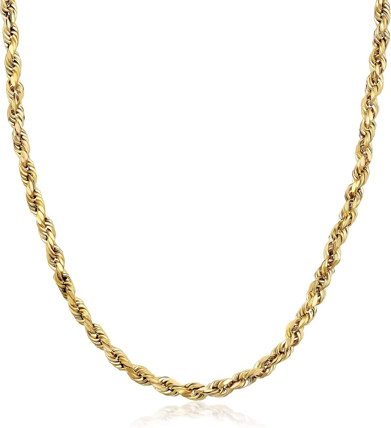 PORI JEWELERS 18K Yellow Gold 1.5MM, 1.8MM, 2MM, 2.5MM, 3MM, 4MM, or 5MM Diamond Cut Rope Chain Necklace Unisex Sizes 16"-30"