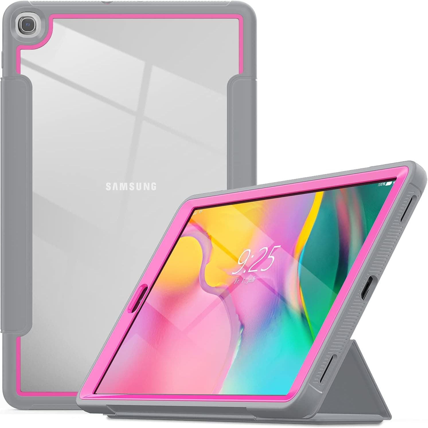 SEYMAC stock Case for Galaxy Tab A 10.1, 3-Layer Lightweight Shock-Proof Cover with [Screen Protector] Stand [Clear Back] for Samsung Galaxy Tab A 10.1 SM-T510/T515/T517 (Gray/Rose)