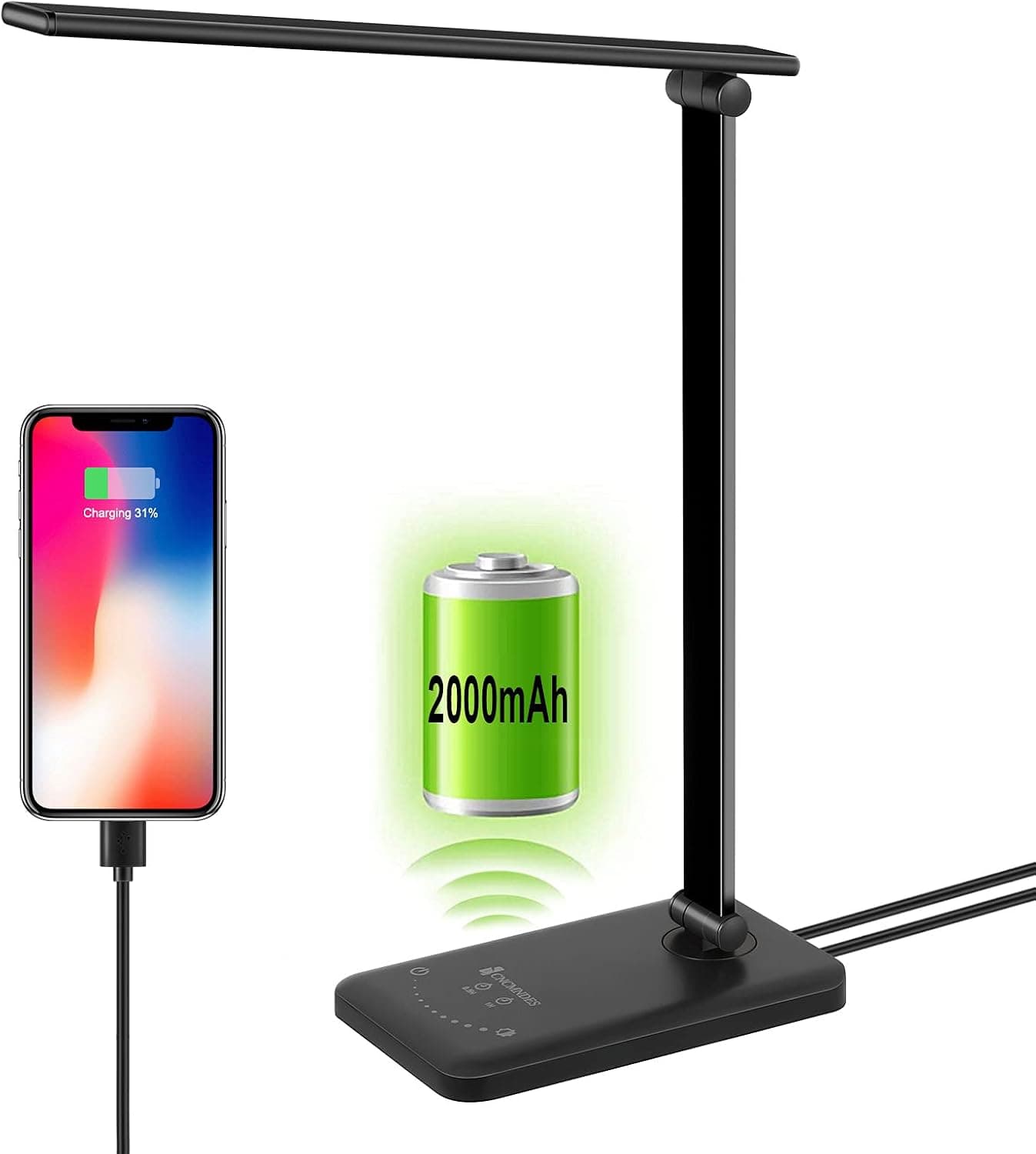 CNCMNDES LED Desk Lamp Flexible 5 Lighting Modes 10 Brightness Levels Automatic Timing Eye-Caring Desk Lamps for Home Office College Dorm Small Desk Lamp with USB Charging Port Office Lamp.