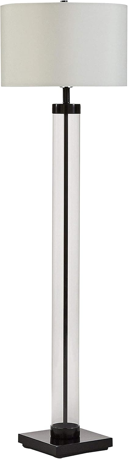 Amazon Brand – Stone & Beam Glass Column Living Room Standing Floor Lamp With Light Bulb and Linen Shade, 59"H, Black