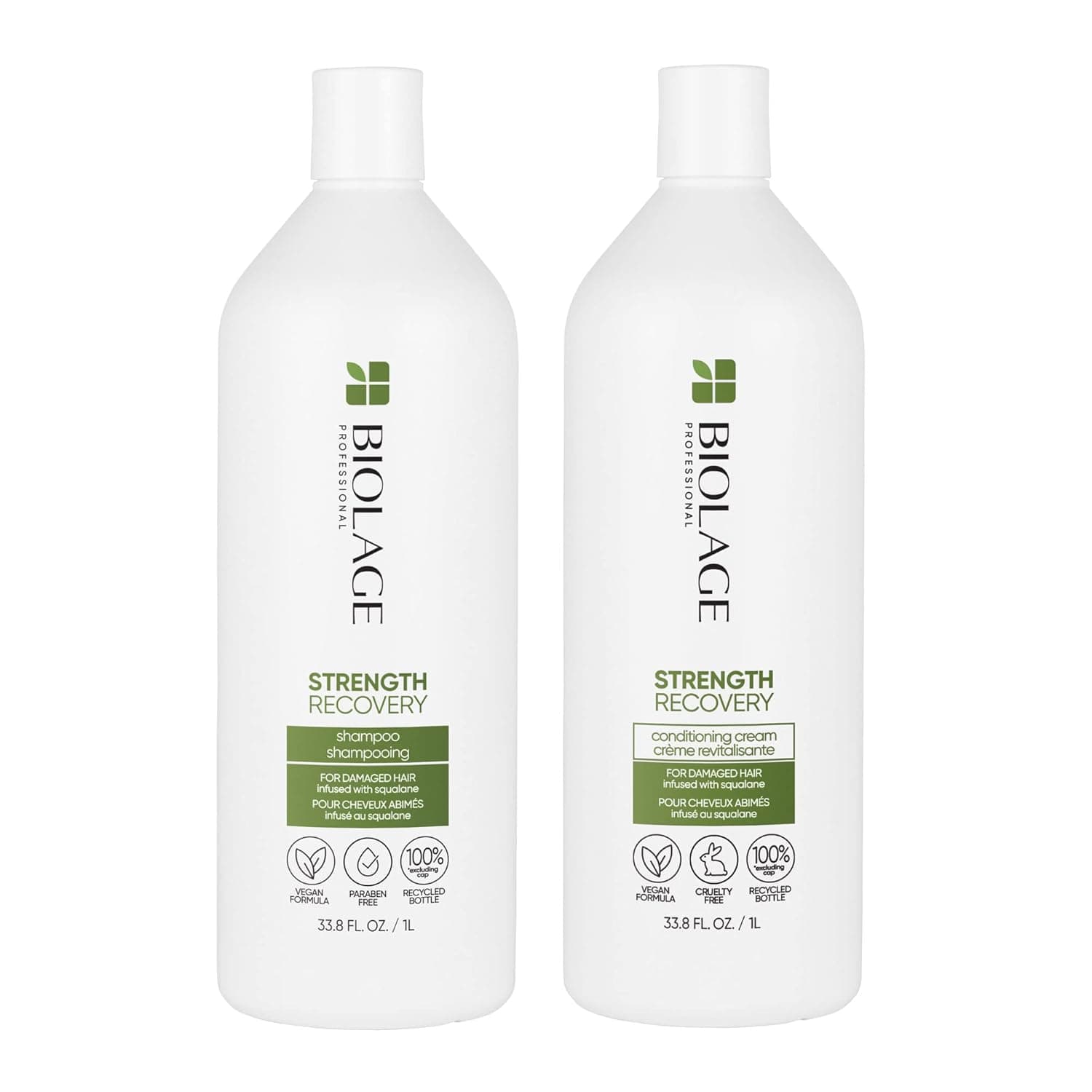 Biolage Strength Recovery Shampoo & Conditioner Set | Gently Cleanses & Reduces Breakage | For All Damaged & Sensitized Hair Types | Vegan | Cruelty-Free