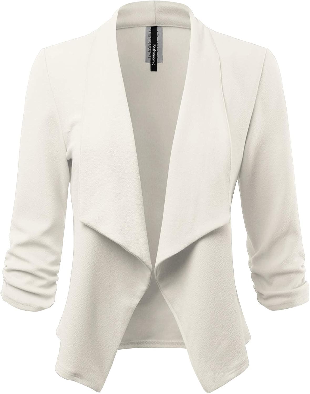 FASHIONOLIC Women's Stretch 3/4 Gathered Sleeve Open Blazer Jacket (Made in USA)
