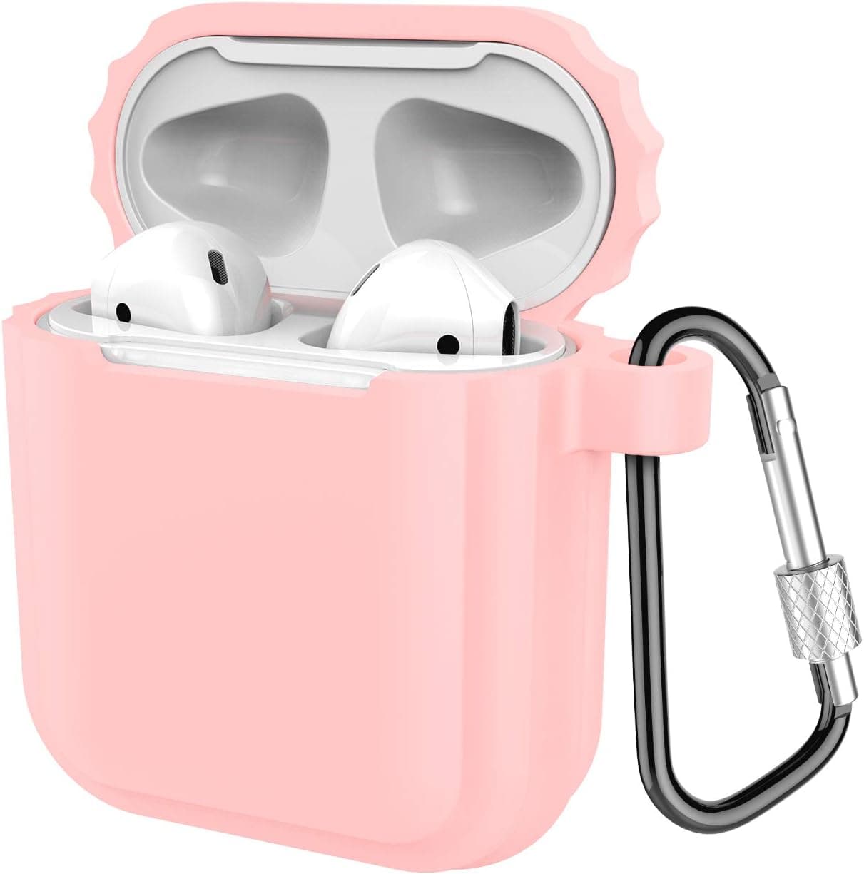 Compatible Airpods Case, Coffea Airpods Accessories Protective Silicone Case Cover and Skin with Carabiner for Airpods (Pink)