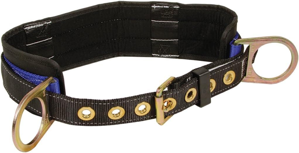 FallTech 7055M Padded Positioning Belt with Two D-Rings, Black/Blue, Medium