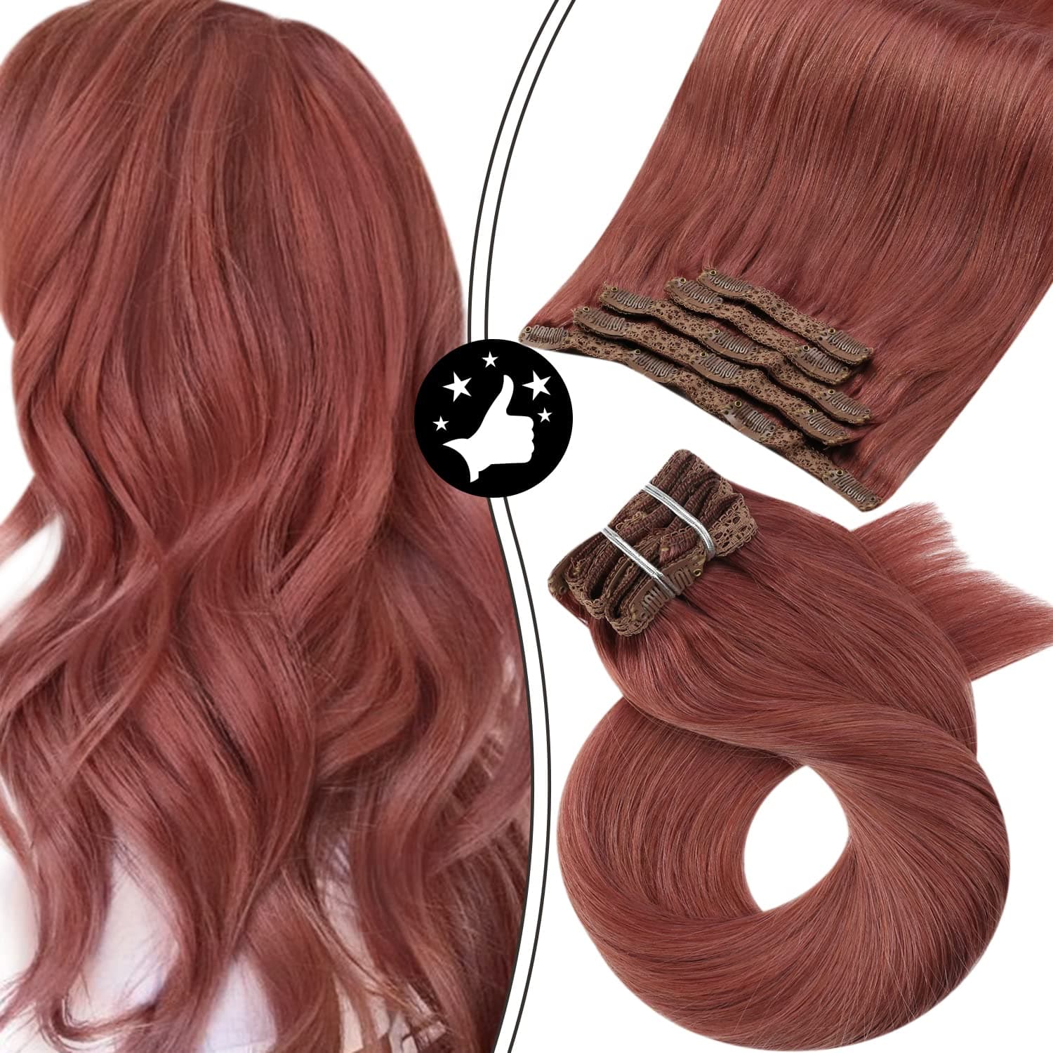 Moresoo Rose Gold Hair Extensions Clip in Human Hair Short 10inch Real Hair Extensions 5Pieces 70Grams Remy Hair Clip in Extensions