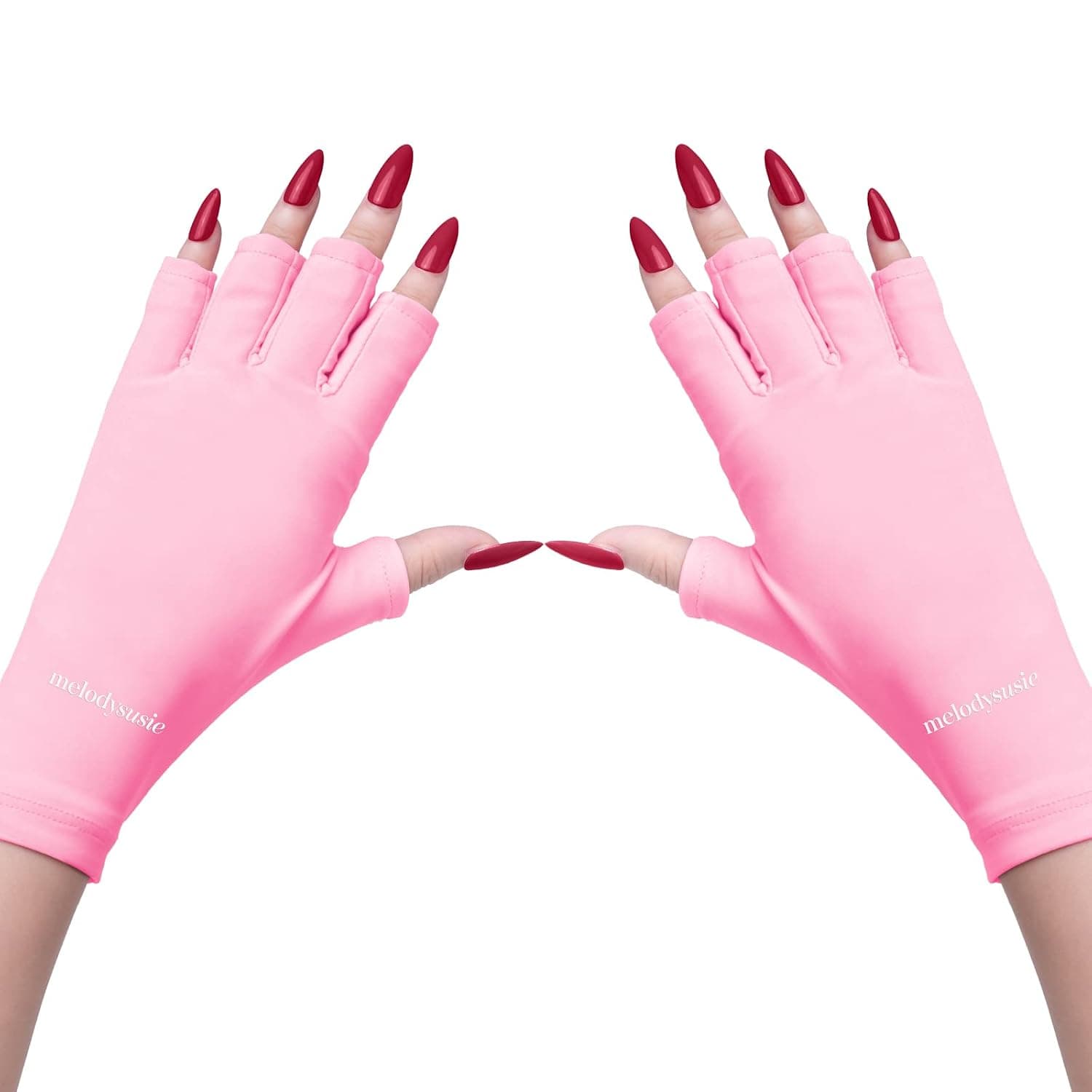 MelodySusie UV Gloves for Gel Nail Lamp, Professional UPF50+ UV Protection Gloves for Manicures, Nail Art Skin Care Fingerless Anti UV Glove Protect Hands from UV Harm (Pink)