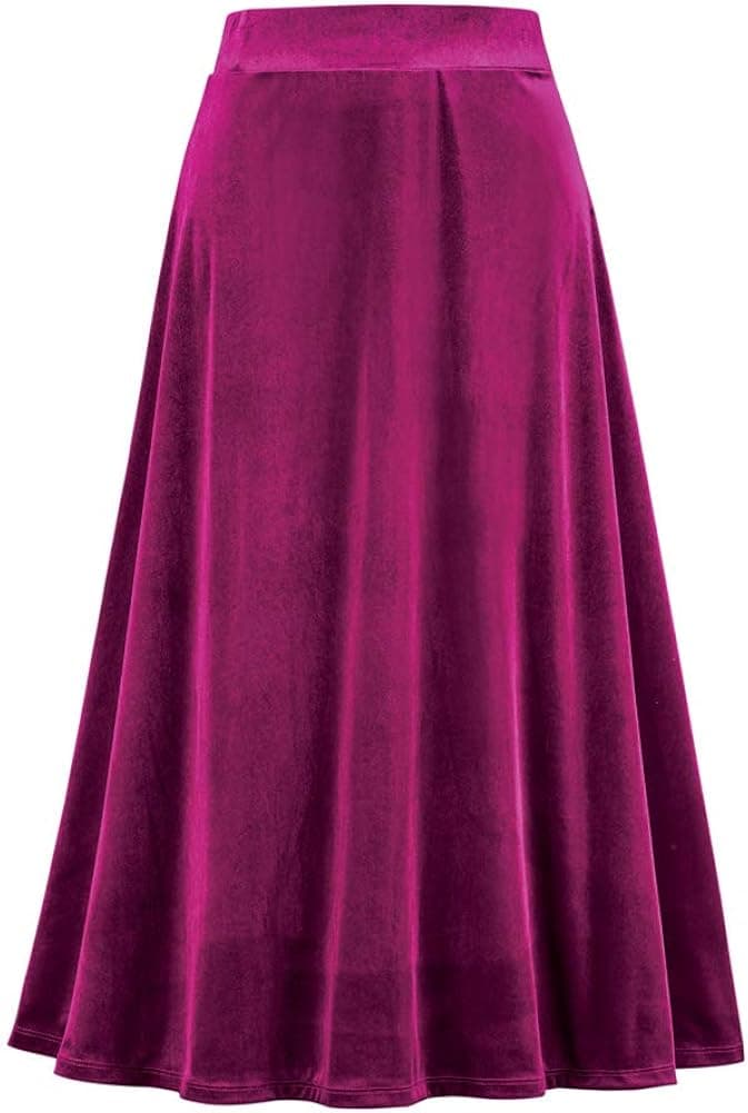 Collections Etc Women's Elegant Velvet Full Sweep Holiday Skirt Black Large