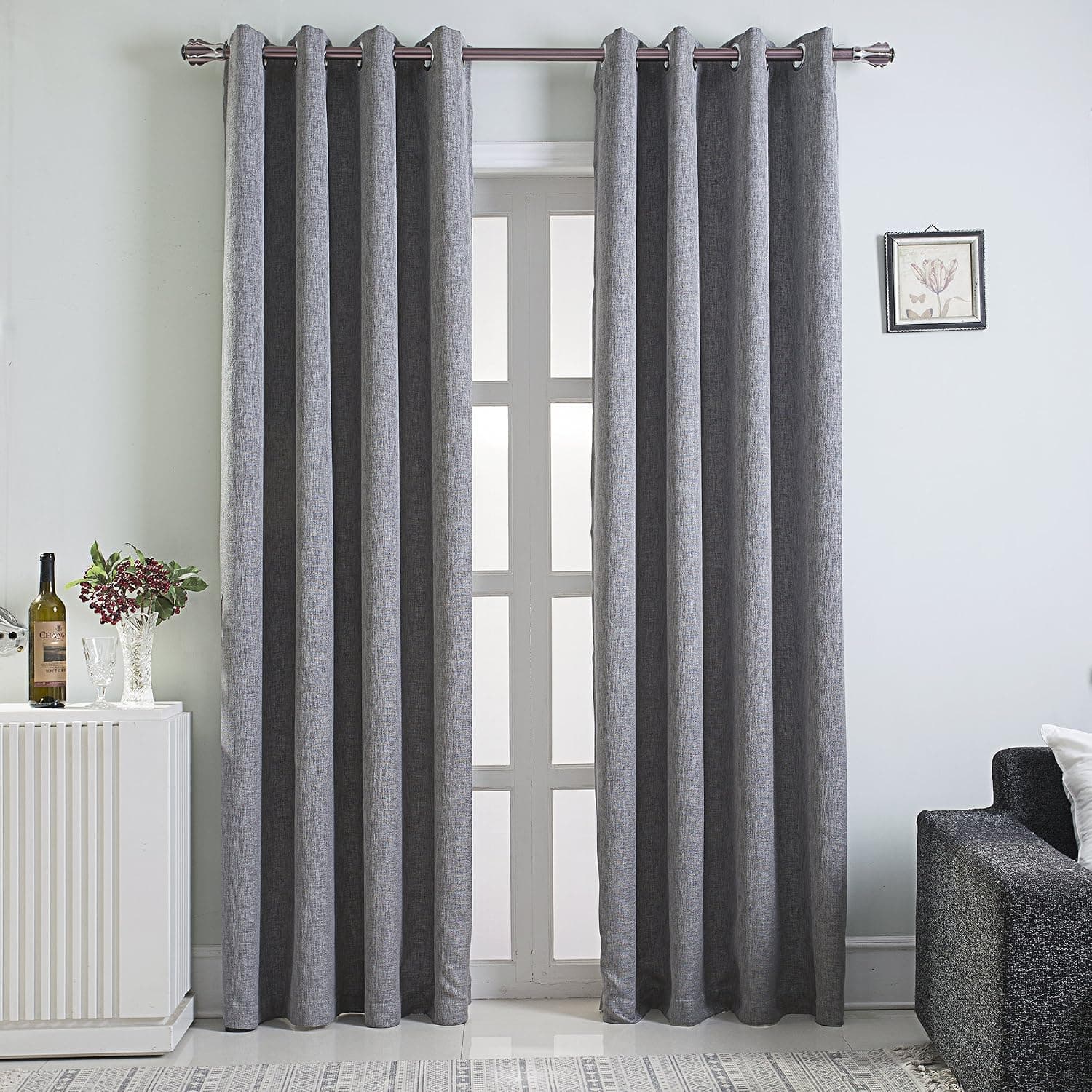 LAMBARY Grommet Blackout Curtains 2 Panels Set for Bedroom Thermal Insulated Window Draperies Room Darkening Drapes for Living Room 84 Inches Long Silver Grey
