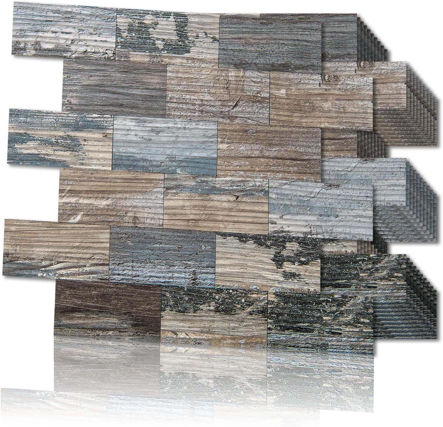 LONGKING 10-Sheet Peel and Stick Backsplash for Kitchen, PVC Stick on Tile for Bathroom Vanities, Kitchen Backsplash, Retro/Rustic Style Wall Décor in Spruce Grey
