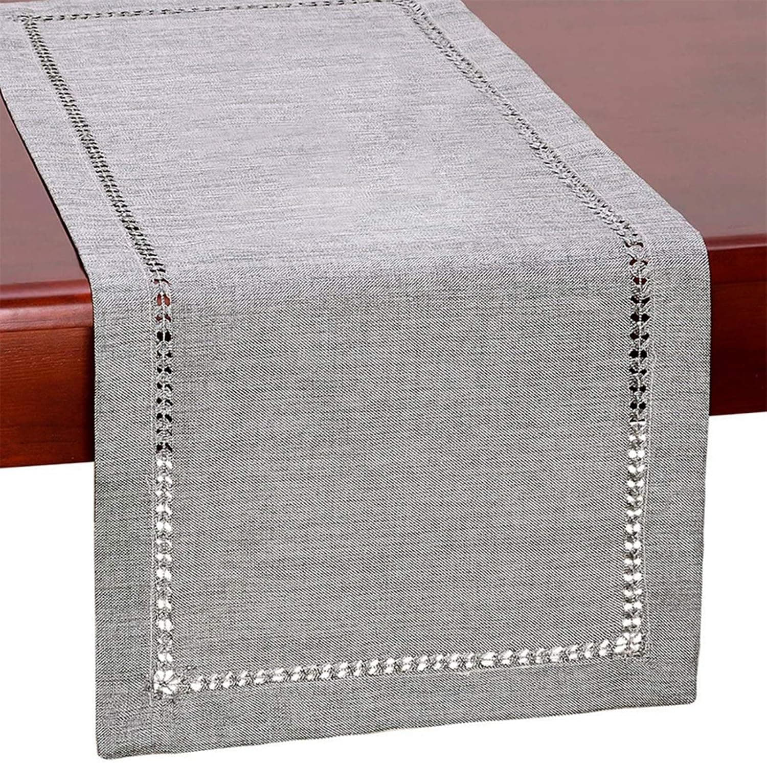 ELVEDO Grey Table Runner Dresser Runners Washable Cotton Linen Table Runners for Coffee Table Dining Room Table Bedroom Party Holiday