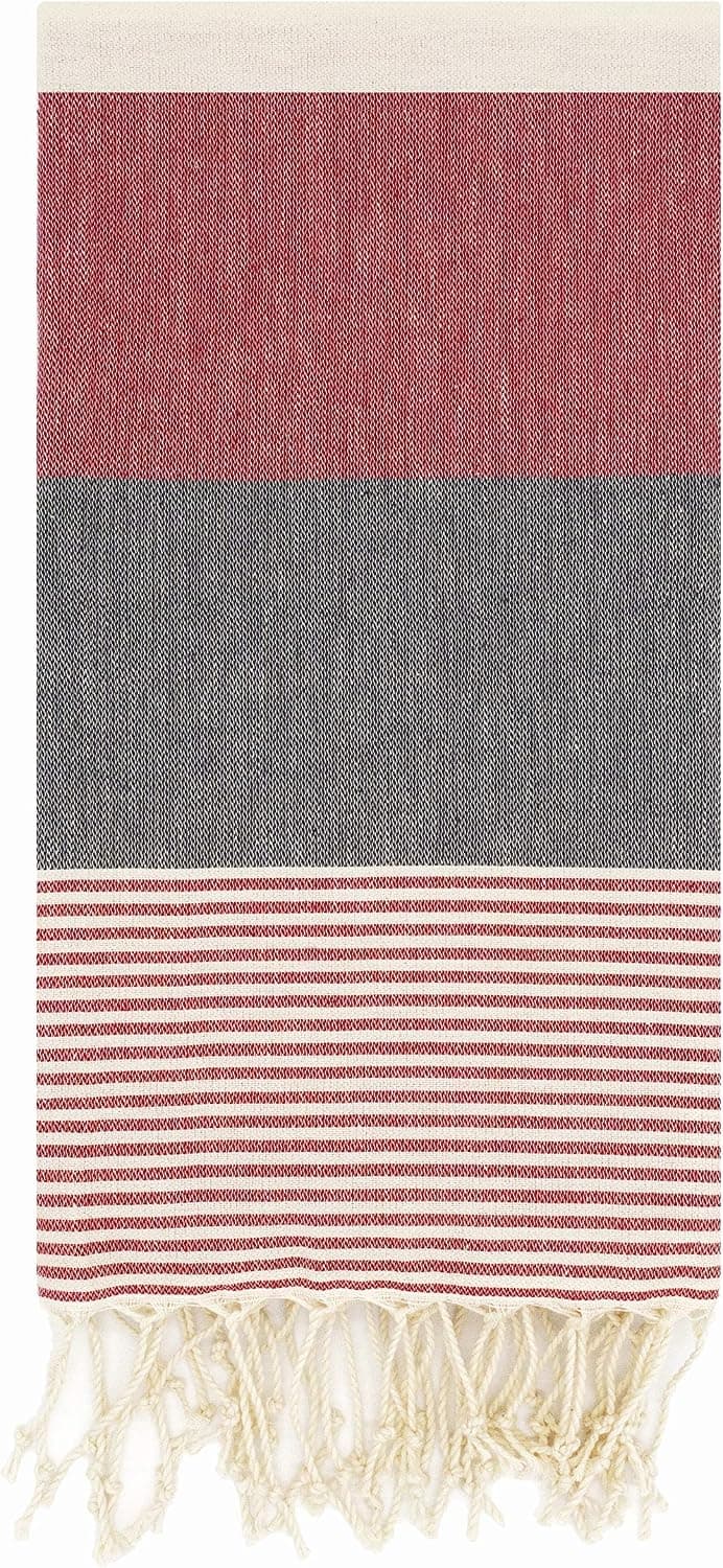 Clarity & Muse Turkish Beach Towel - 100% Cotton Peshtemal Turkish Bath Towel (Dark Gray - Red, 39" x 70")