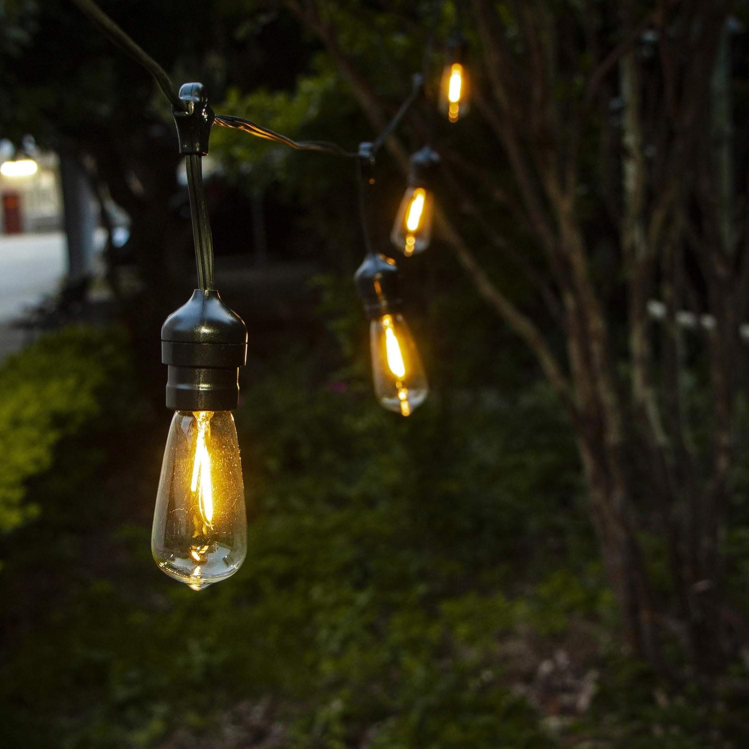 ZHONGXIN Solar String Lights Outdoor Waterproof, 19.5ft Patio Lights with 10 x E17 Sockets, 11 ST40 Bulbs with Warm White LED (1 Spare), Perfect for Bistro, Backyard, Porch, Deck, Pergola, Gazebo. …