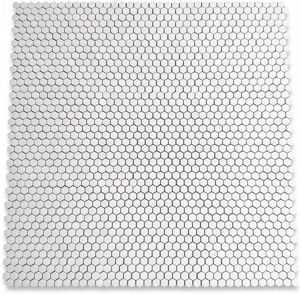 Stone Center Online Thassos White Marble 1 inch Hexagon Mosaic Tile Honed Kitchen Bath Wall Floor Backsplash Shower (1 sheet)