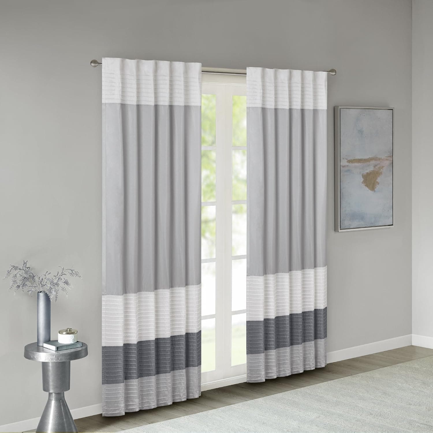 Madison Park Amherst Single Panel Faux Silk Rod Pocket Curtain With Privacy Lining for Living Room, Window Drape for Bedroom and Dorm, 50x84, Grey