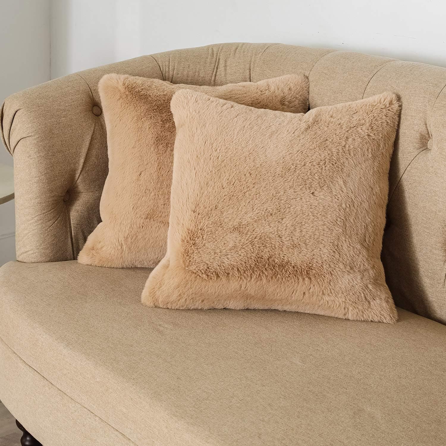 Carvapet Throw Pillow Covers Luxury Soft Faux Rabbit Fur Decorative Throw Cushion Covers Pillowcases for Sofa and Couch Bed Coffee 18 x 18 Inches Set of 2 No Pillow Insert