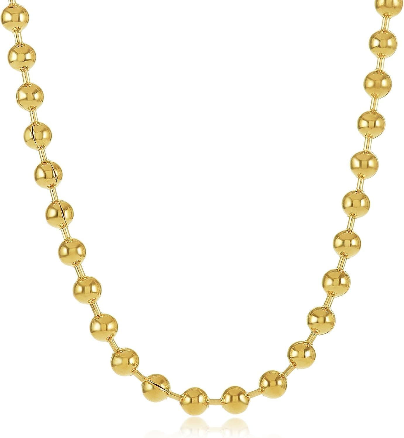 The Bling Factory 3.3mm 14k Yellow Gold Plated Ball Military Bead Chain Necklace