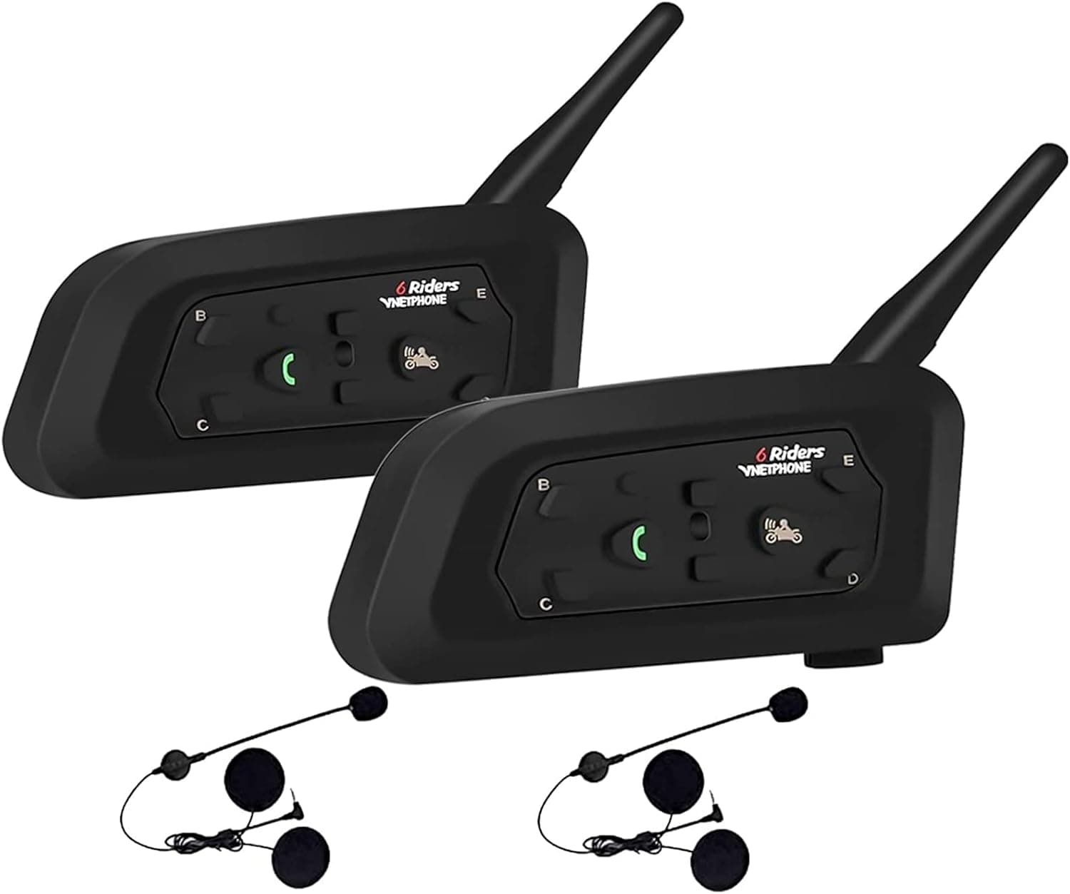 EJEAS Vnetphone V6 Motorcycle Bluetooth Headset, 2 Riders Intercom Bluetooth 5.1 Helmet Communication System with Hands-Free Call and Noise Reduction for Motorcycling Skiing and Climbing (2 Pack)