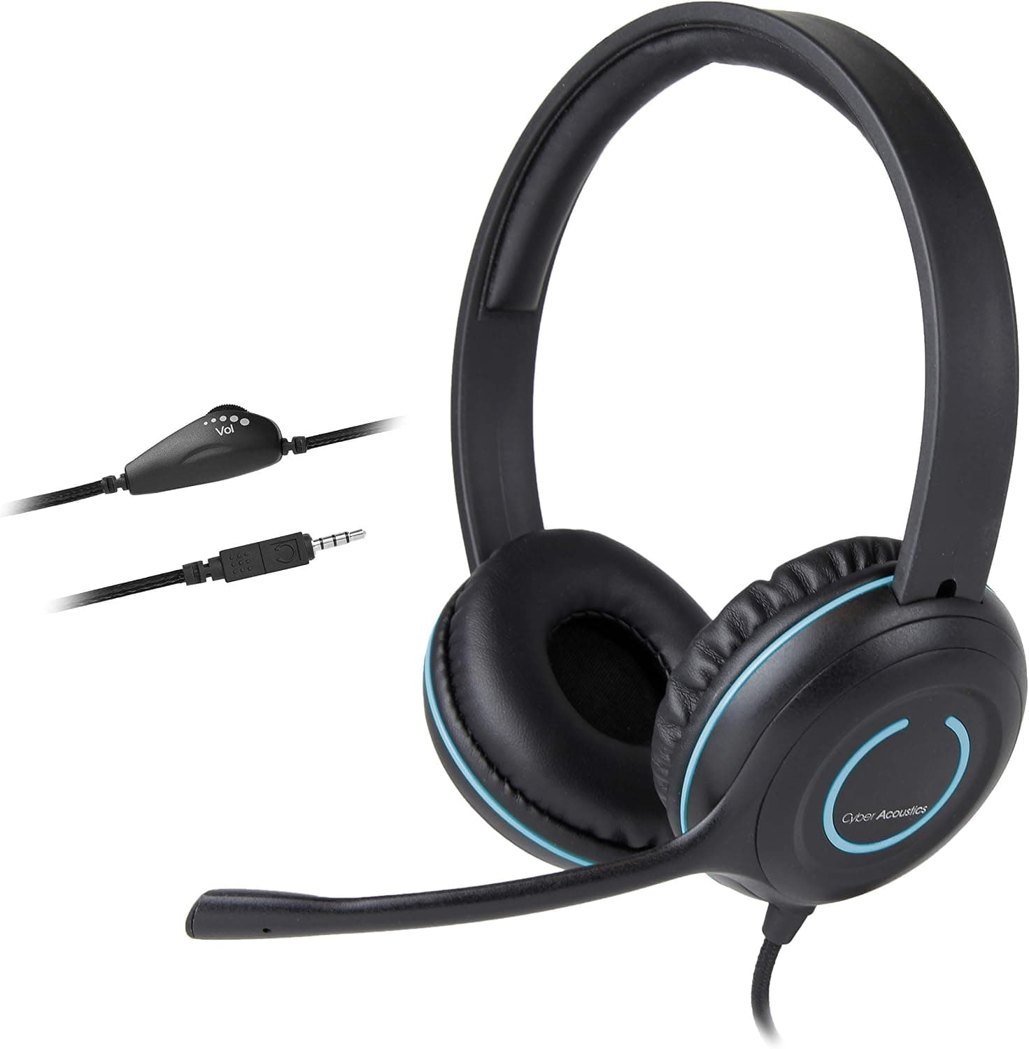 Cyber Acoustics 3.5mm Stereo Headset with Headphones and Noise Cancelling Microphone for PCs, Tablets, and Cell Phones in The Office, Classroom or Home (AC-5002A) (Renewed)