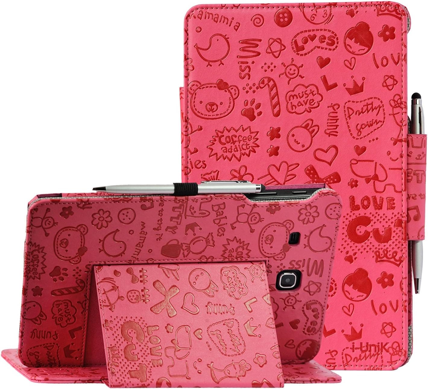 i-UniK Compatible Case for Galaxy TAB E 8.0 Tablet Model Slim Folio Cover [w/Stylus] (Cute Pink)