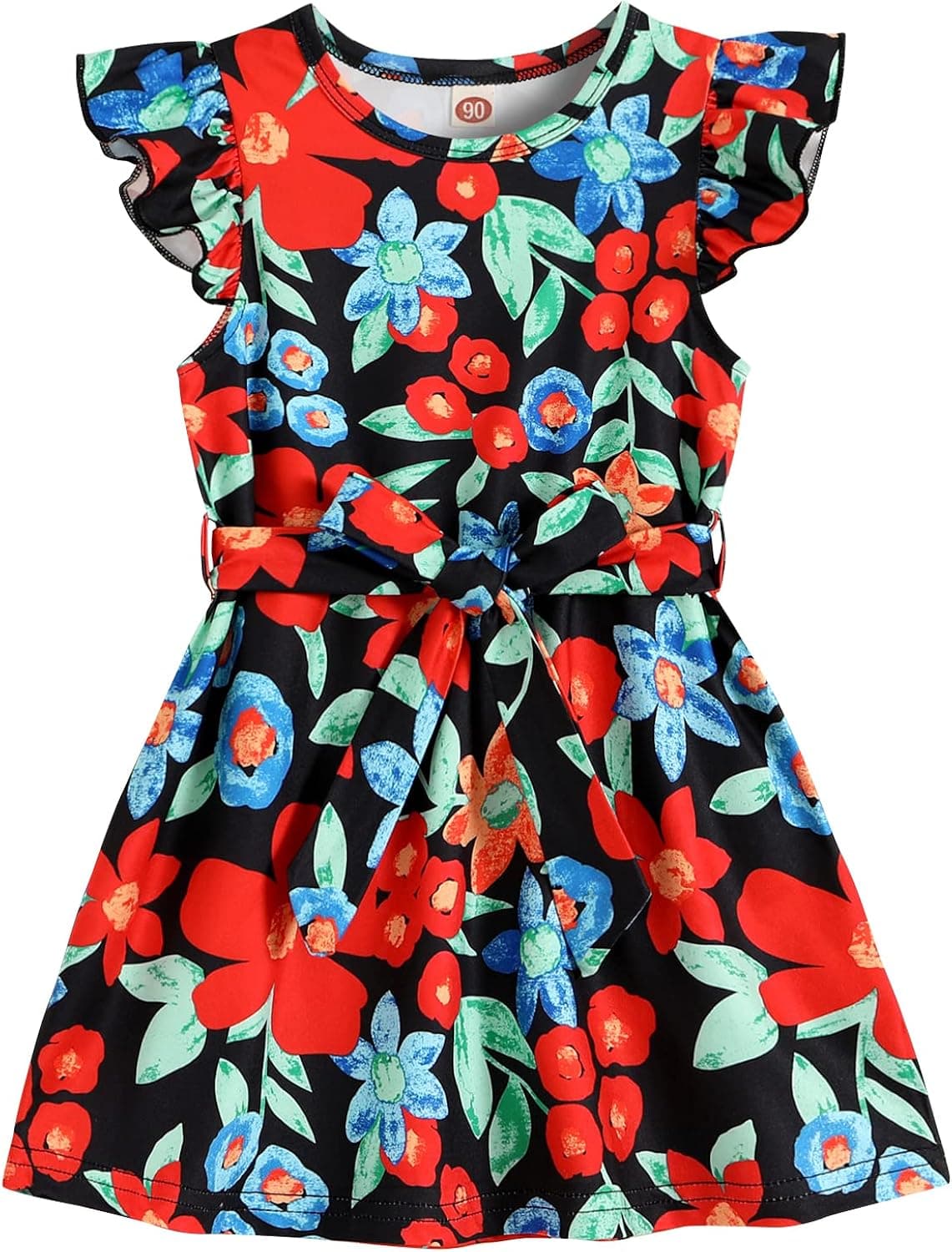 YOUNGER TREE Toddler Baby Summer Dress Little Girls Fly Sleeve Tshirt Sundress Colorful Floral A-Line Beach Dresses