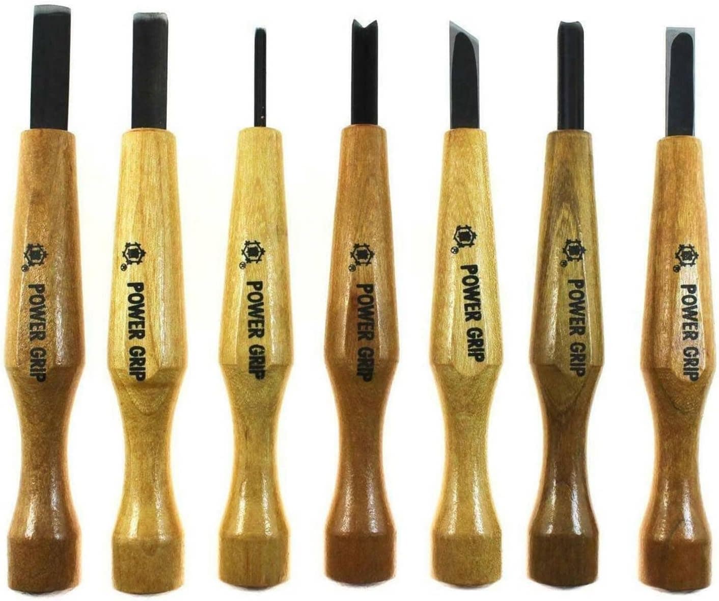 Mikisyo Power Grip Woodcarving 7-Piece Set Left Handed Gouges & Chisels Wood Carving Tool Kit, with Red Beech Wood Handles, for Woodworking