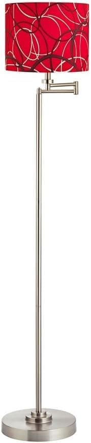 Design Classics Swing Arm Floor Lamp with Red/Grey Patterned Drum Lamp Shade