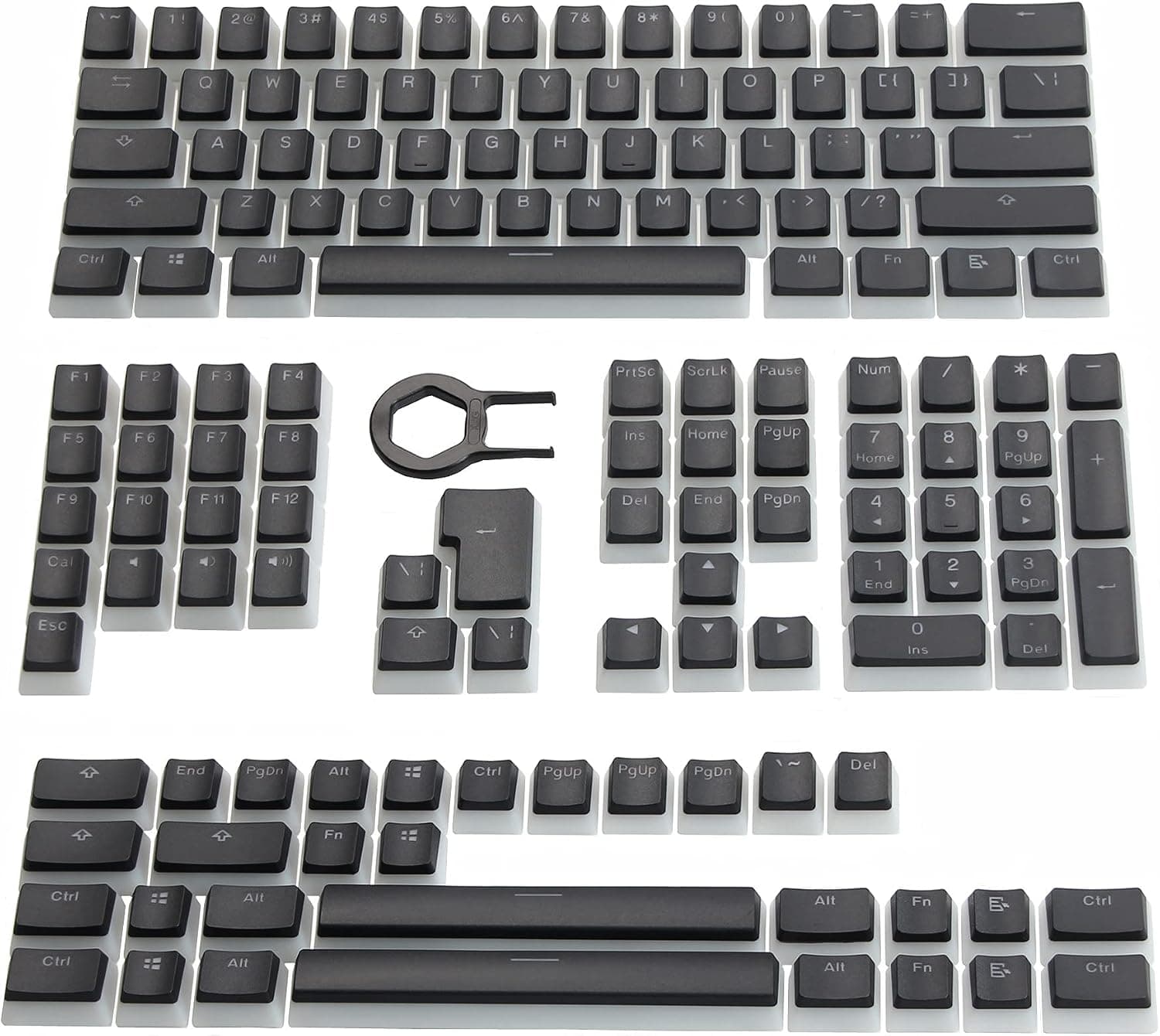 Happy Balls Keycaps PBT Backlit Doubleshot Cherry MX Pudding Keycap Set OEM Profile Translucent with Keycap Puller for US UK Layout 61 68 84 87 104 108 MX Switches Mechanical Keyboard(Black)