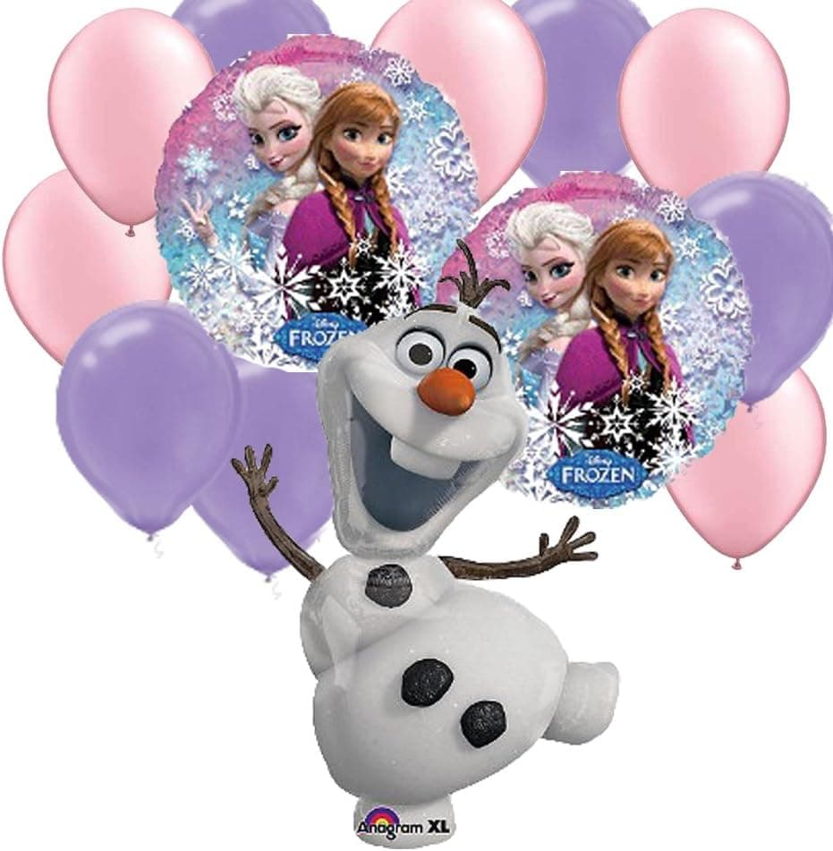13 pc Disney Frozen Party Balloons: Jumbo Olaf , Elsa Anna Round, 5 Pink 5 Purple Latex