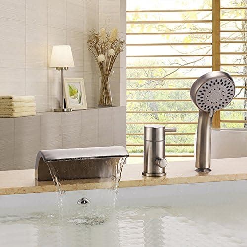 Bathtub Faucet with Hand Shower Three Holes Single Handle Contemporary Nickel Brushed Waterfall"Lightning Deal" Promotions