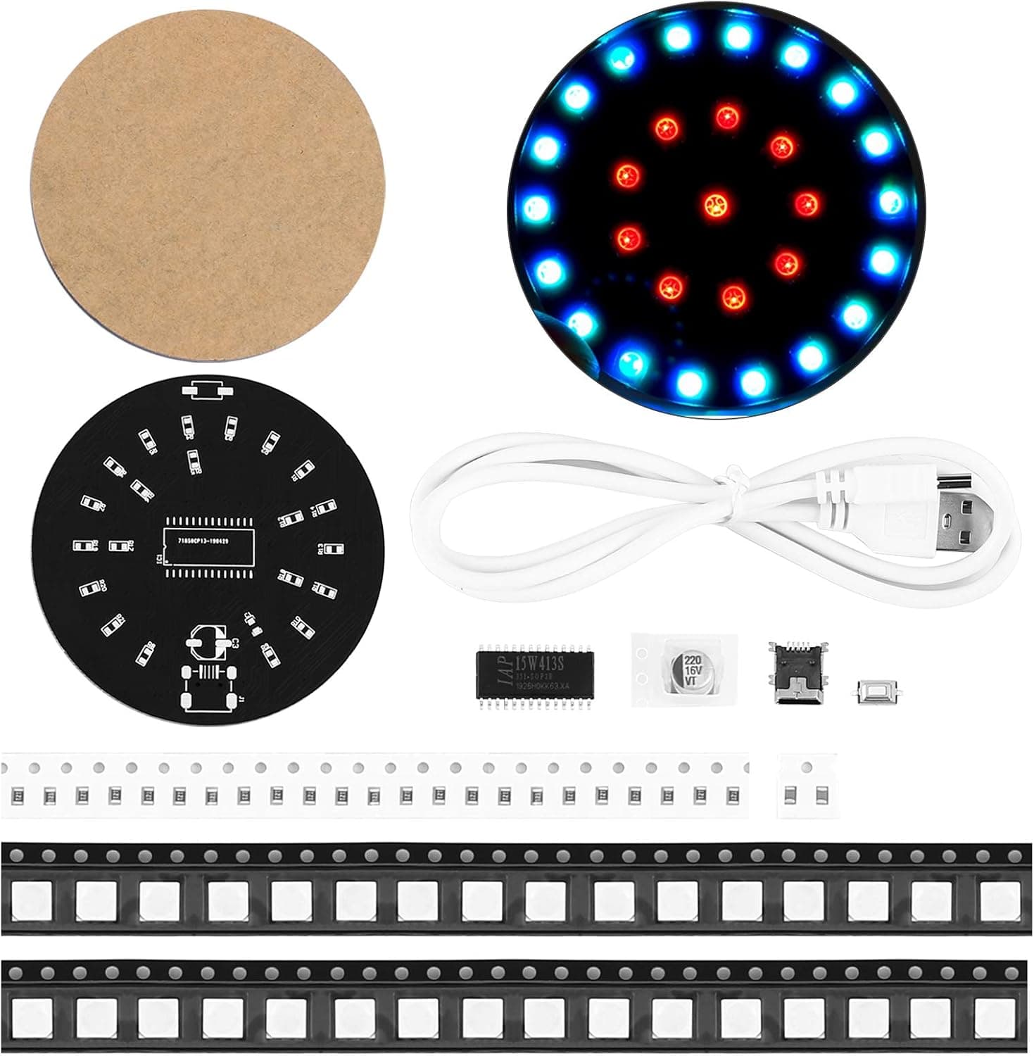 WHDTS DIY Soldering Kit SMD 51 Single-chip Microcomputer RGB LED Flashing Light Cubic Circle DIY Module Breathing Lights w/ 23 Light Effects for Soldering Practice Electronics Learning & Decoration