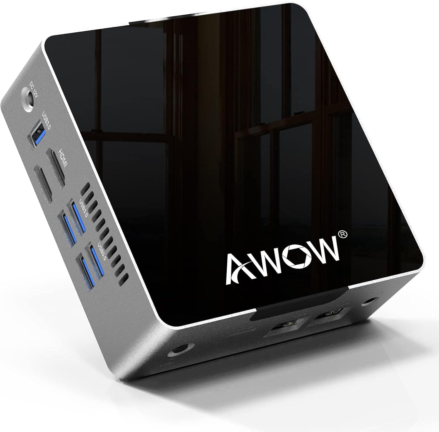 AWOW Mini PC Intel Celeron J3455 6GB DDR4, 128 GB SATA SSD, Mini Desktop Computer with Windows 10 Pro, Quad Core, Dual Gigabit Ethernet NIC, Dual HDMI, 5X USB3.0, 4K UHD, Bluetooth AK34 Micro PC