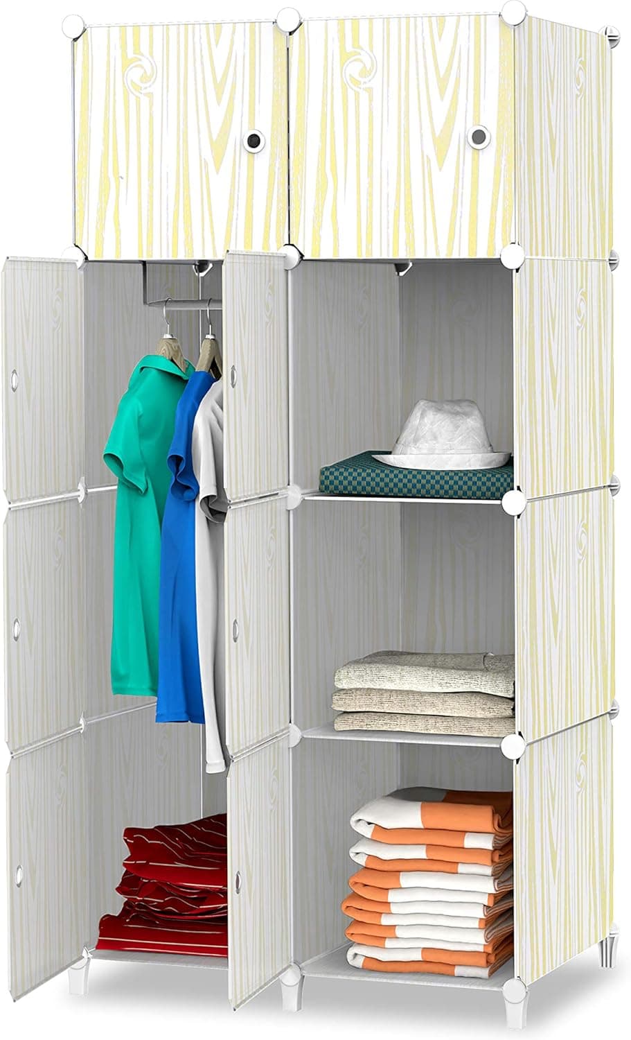 HOMIDEC Portable Closet Wardrobe with Clothes Hanging Rod, Closet Organizers and Storage Shelves Cabinet Armoire for Bedroom, (28x18x56'', 8 Cube)